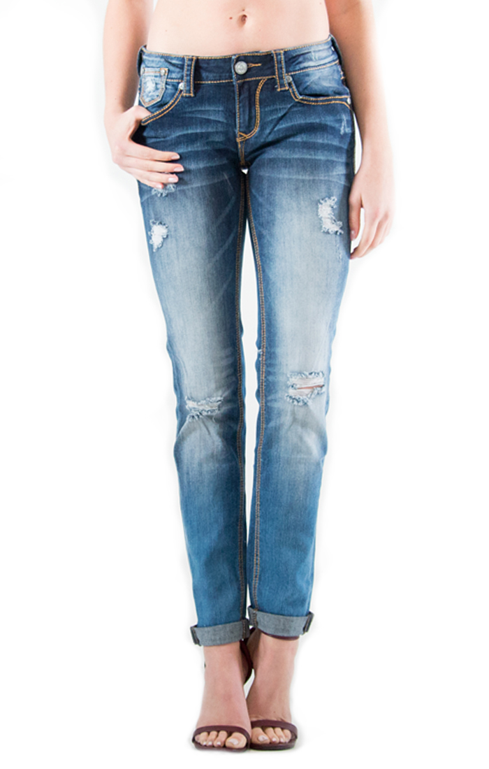 EN-2250-PL Grace in LA Womens Distressed Easy Skinny Jeans 